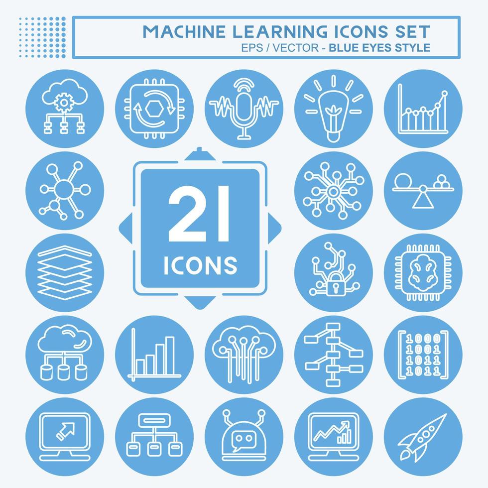 jeu d'icônes d'apprentissage automatique. lié au symbole d'apprentissage automatique. façon yeux bleus. conception simple modifiable. simple illustration. icônes vectorielles simples vecteur