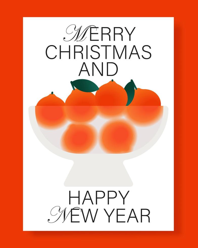 joyeux Noel et bonne année. bannière de vacances avec assiette de glassmorphisme et mandarines. illustration vectorielle de Noël. vecteur