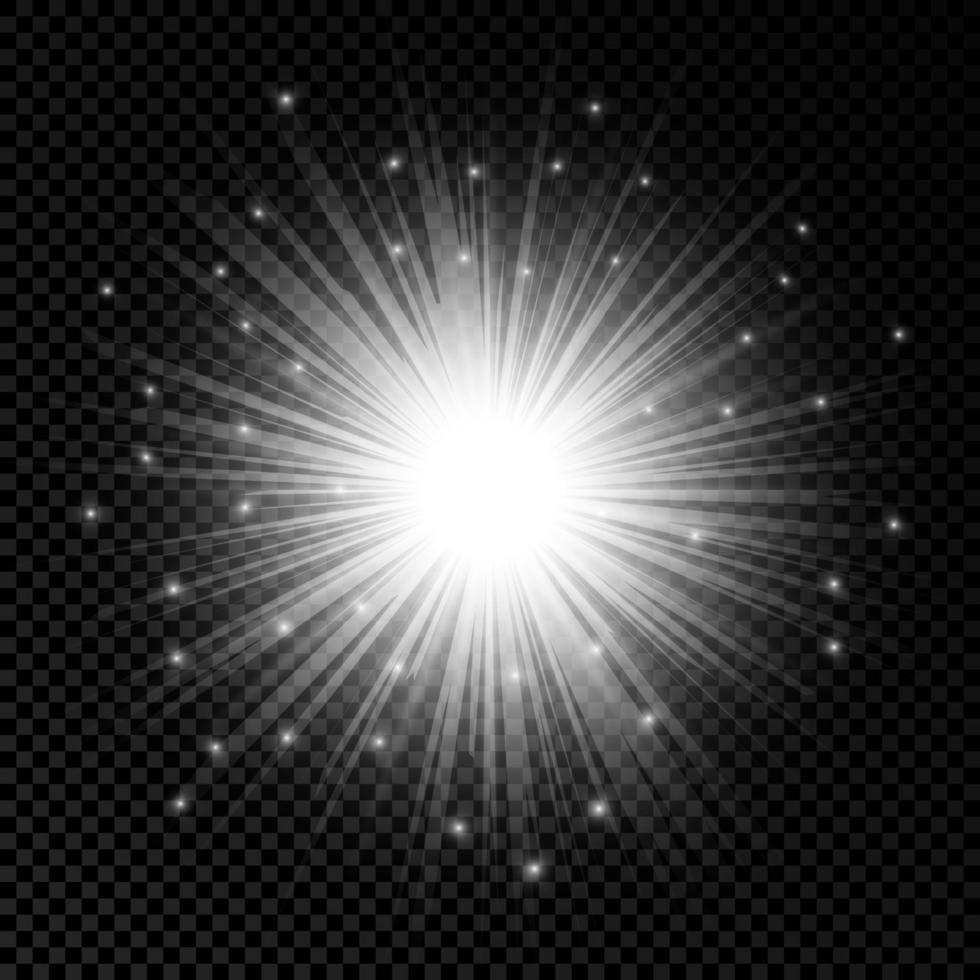 effet de lumière des fusées éclairantes. effets de starburst de lumières rougeoyantes blanches avec des étincelles sur un fond transparent. illustration vectorielle vecteur