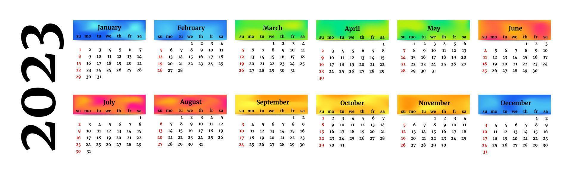 calendrier pour 2023 isolé sur fond blanc vecteur