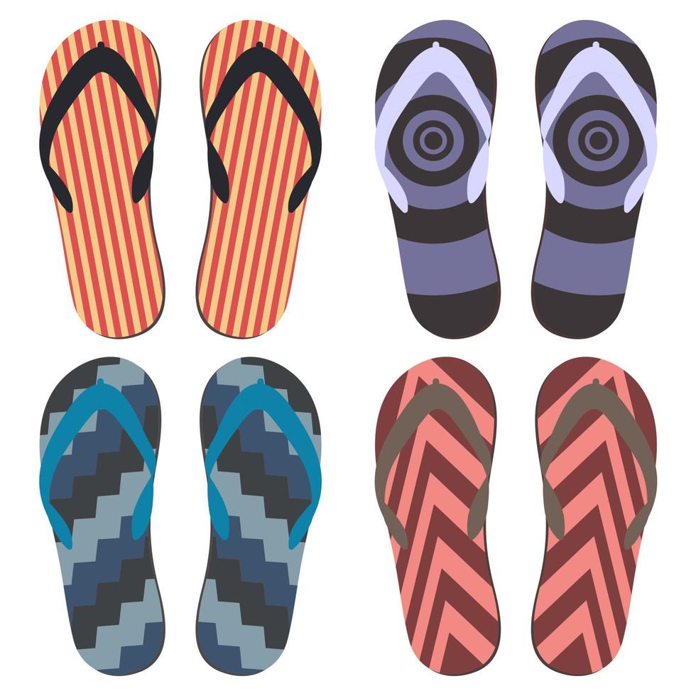 ensemble de chaussons de plage. Tongs d'été colorées sur fond blanc vecteur