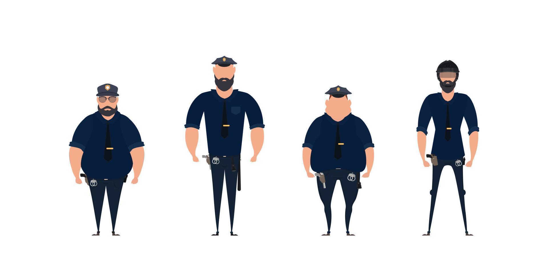 policier dans une pose debout. ensemble de policiers isolé sur fond blanc. illustration vectorielle vecteur