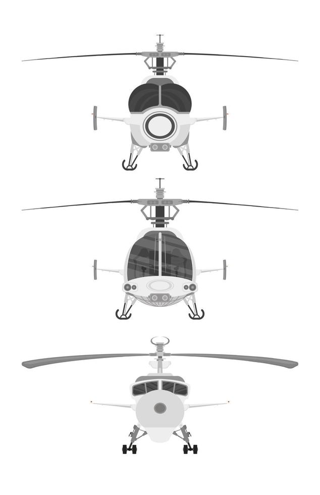 définir la vue de face des hélicoptères isolé sur fond blanc. vecteur
