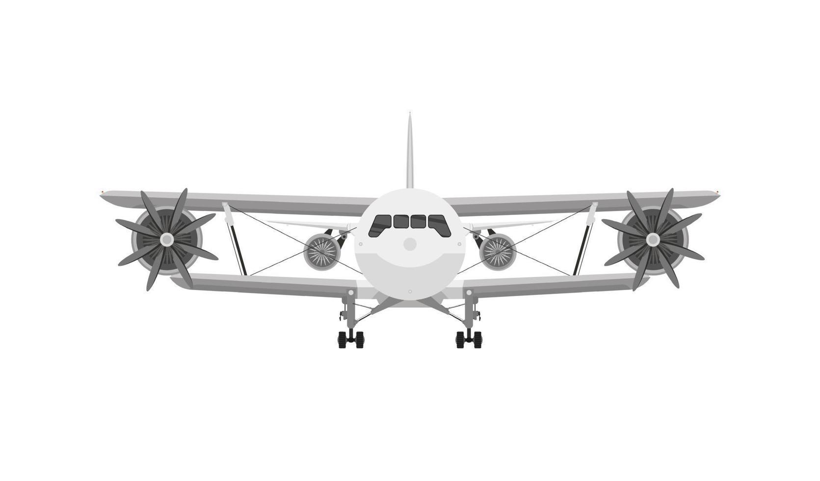 illustration vectorielle d'avion biplan rétro. petit avion à moteur à piston vintage. avion d'entraînement vue de face vecteur
