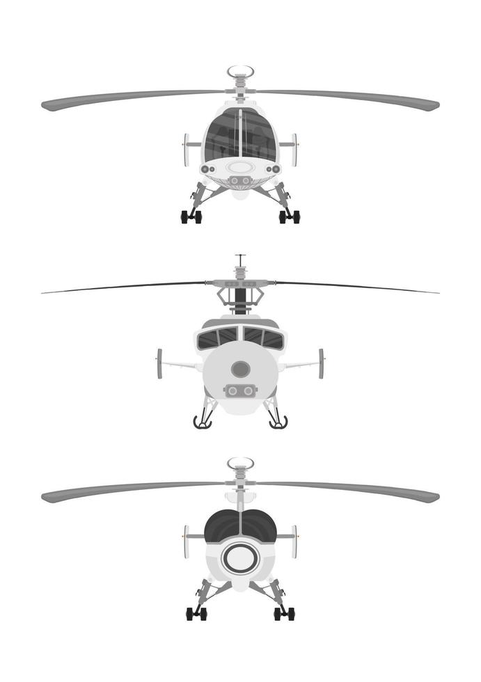 définir la vue de face des hélicoptères isolé sur fond blanc. vecteur