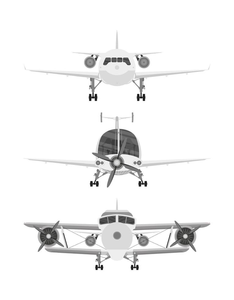 ensemble d'avions isolé sur fond blanc, vue de face. vecteur