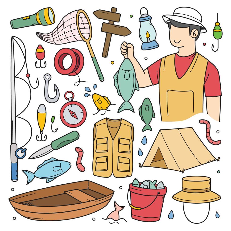 outil de doodle de pêche et objets d'équipement vecteur