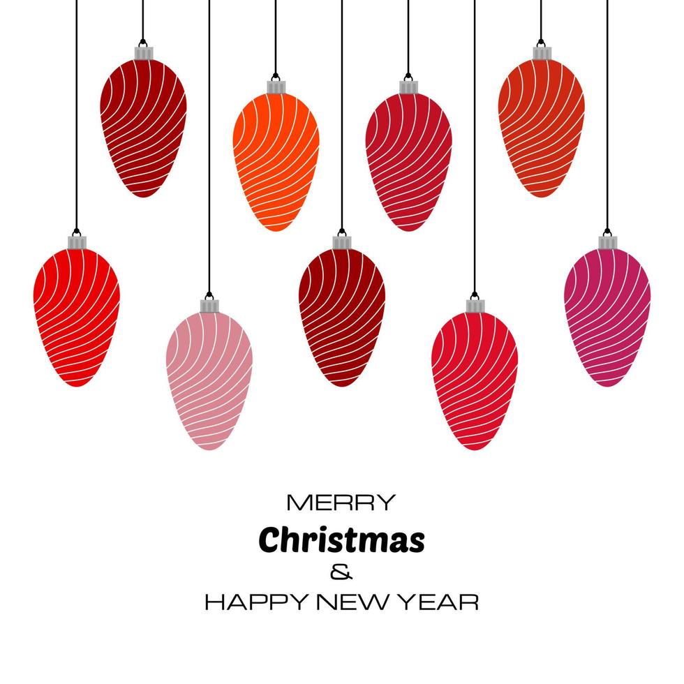 joyeux noël et bonne année fond avec des boules de noël rouges. fond de vecteur pour vos cartes de voeux, invitations, affiches festives.