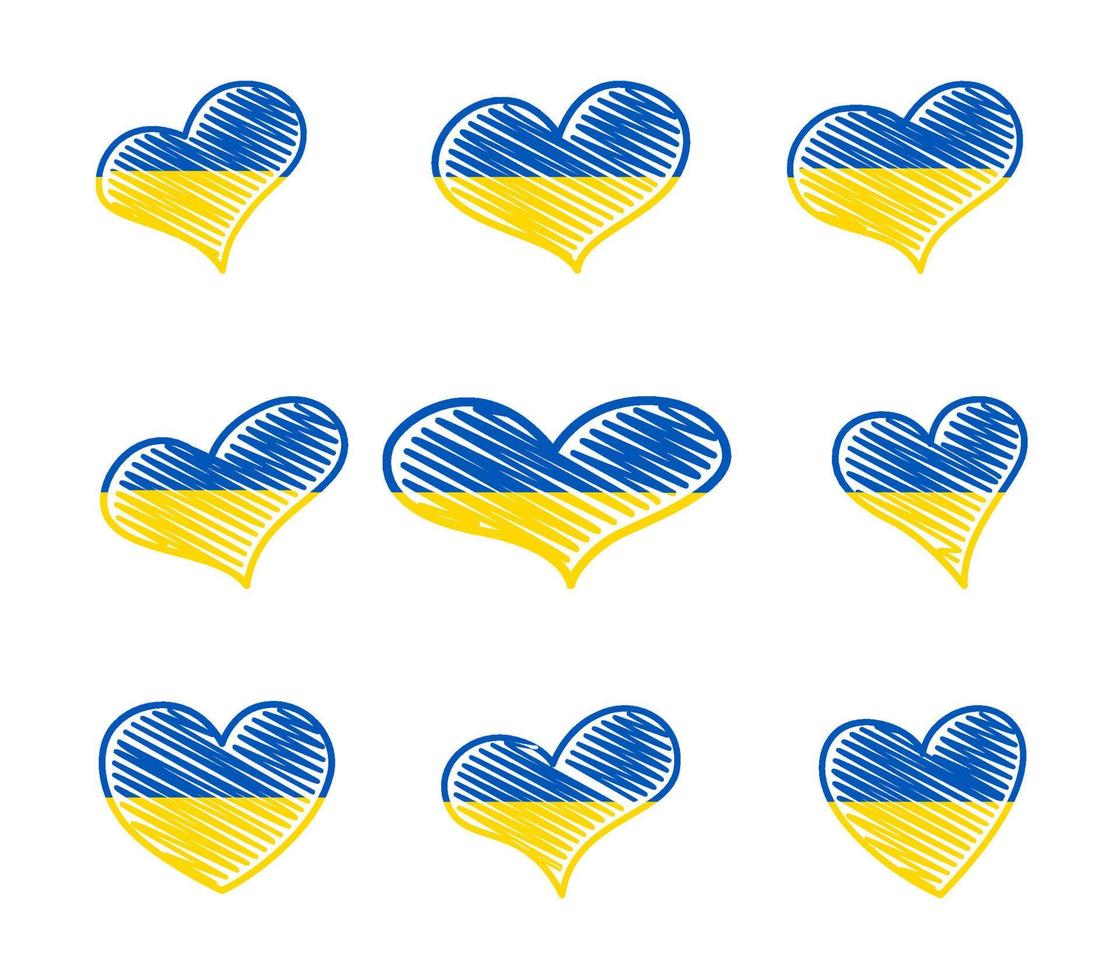 ensemble de coeurs aux couleurs ukrainiennes vecteur
