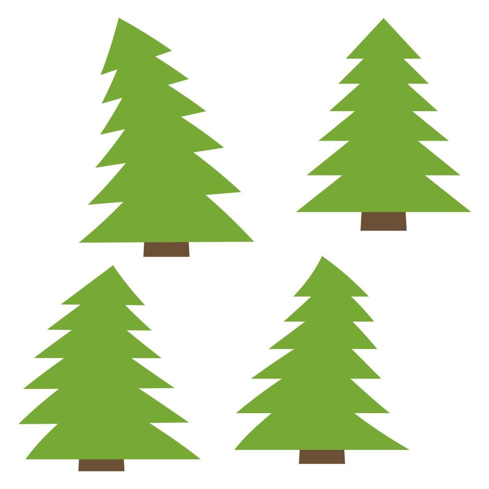 ensemble de quatre pins verts sur fond blanc. illustration vectorielle vecteur