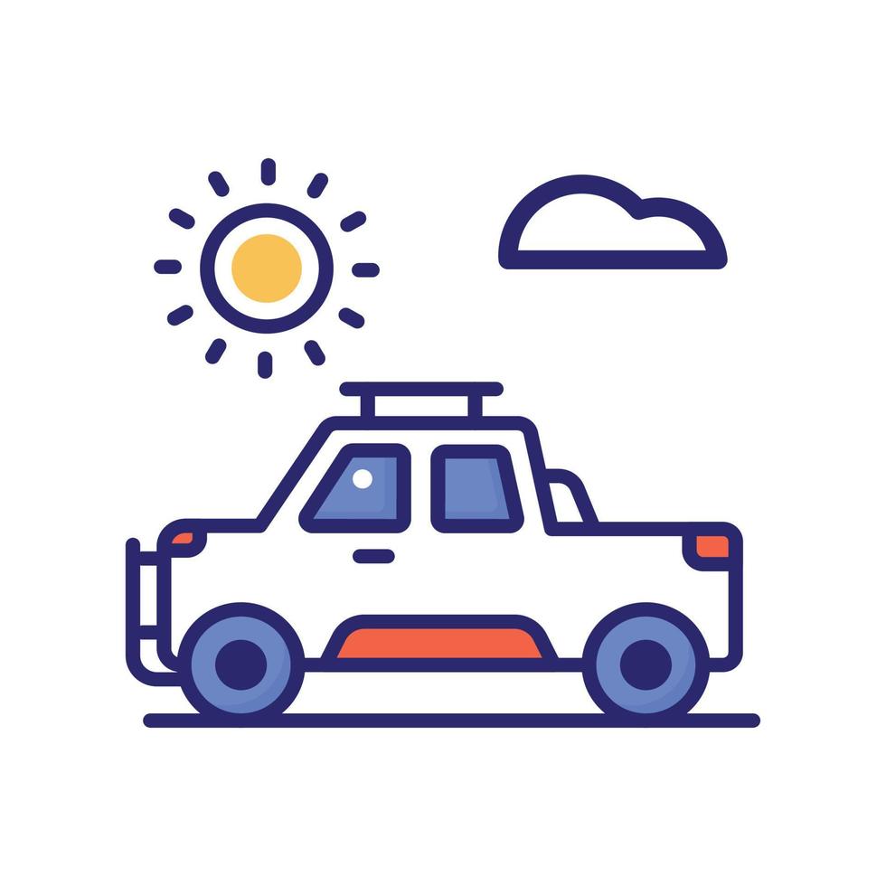 icône plate de vecteur de jeep avec illustration de style d'arrière-plan. fichier eps 10 de symbole de camping et de plein air