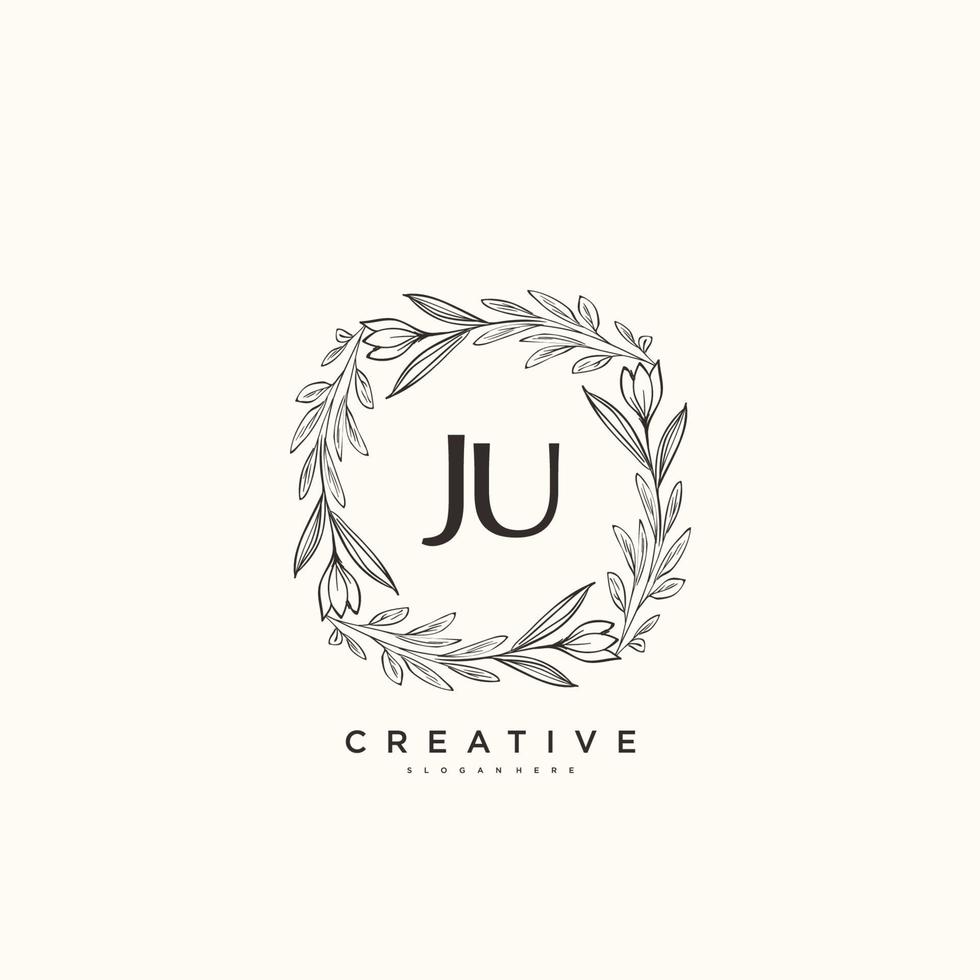 art du logo initial ju beauty vector, logo manuscrit de la signature initiale, mariage, mode, bijoux, boutique, floral et botanique avec modèle créatif pour toute entreprise ou entreprise. vecteur