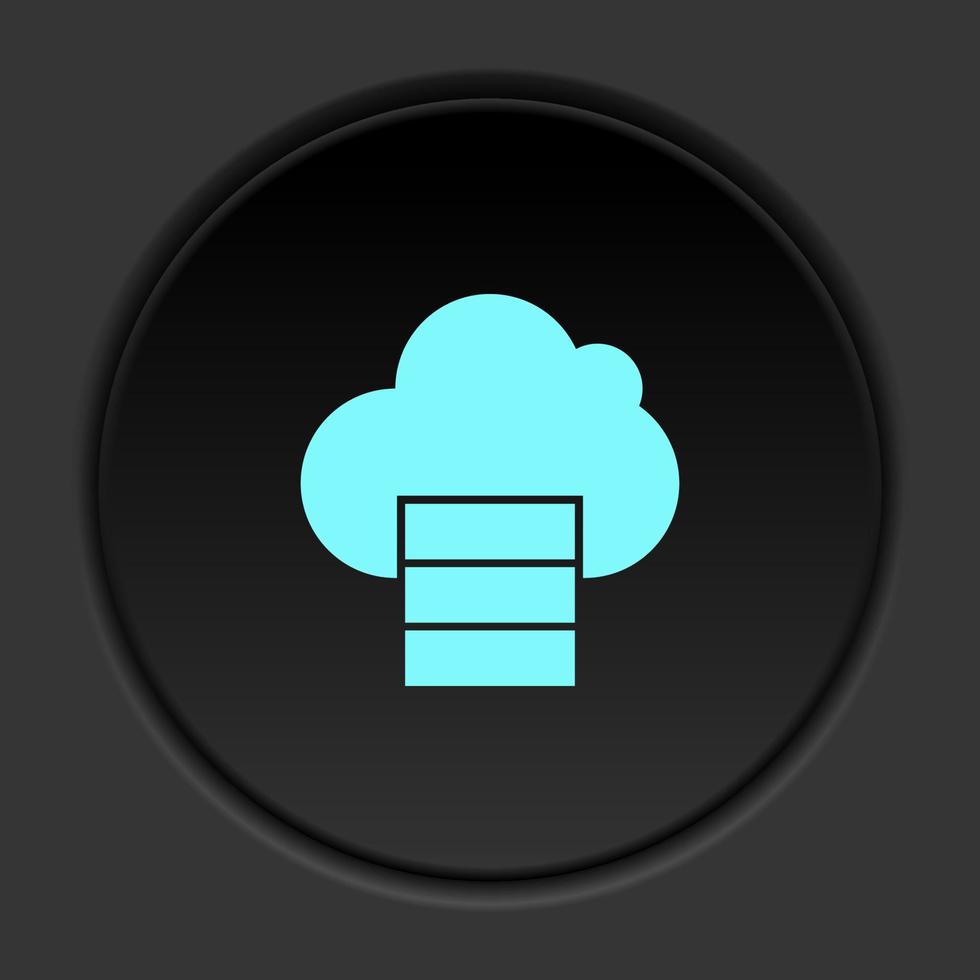 icône de bouton rond, base de données, serveur, cloud computing. bannière de bouton rond, interface de badge pour l'illustration de l'application sur fond sombre vecteur