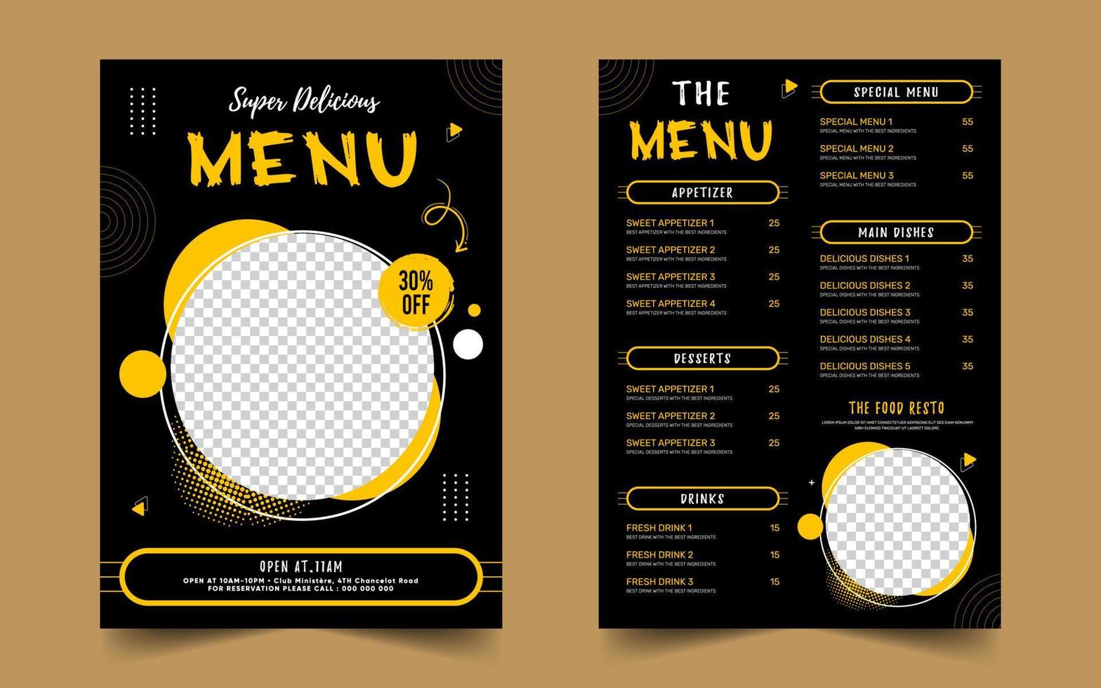 menu de restaurant moderne et modèle de conception de flyer alimentaire vecteur