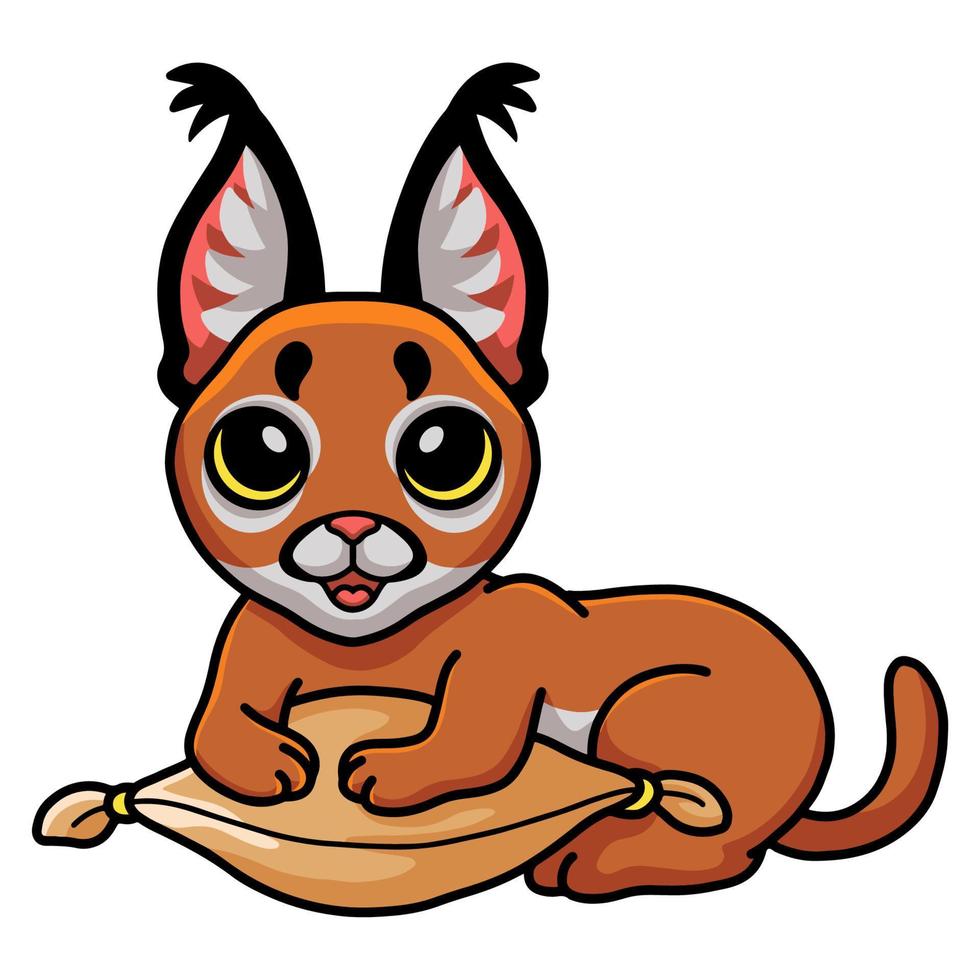 dessin animé mignon chat caracal sur l'oreiller vecteur
