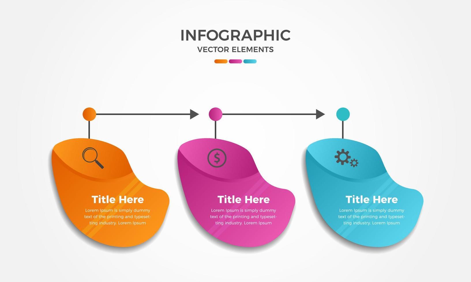 conception de modèle de présentation infographique entreprise moderne en trois étapes, éléments infographiques colorés en 3 étapes vecteur