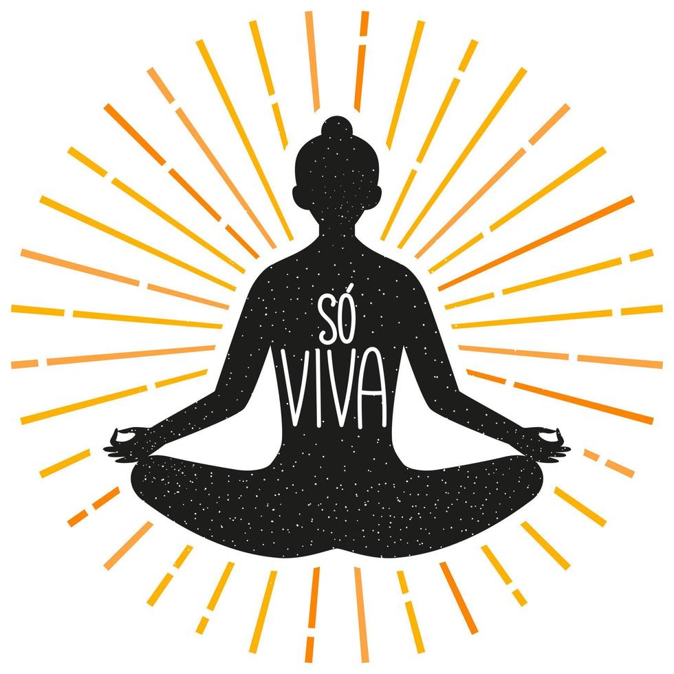 illustration représentant la méditation et le yoga avec une phrase en portugais brésilien. traduction - juste vivre. vecteur