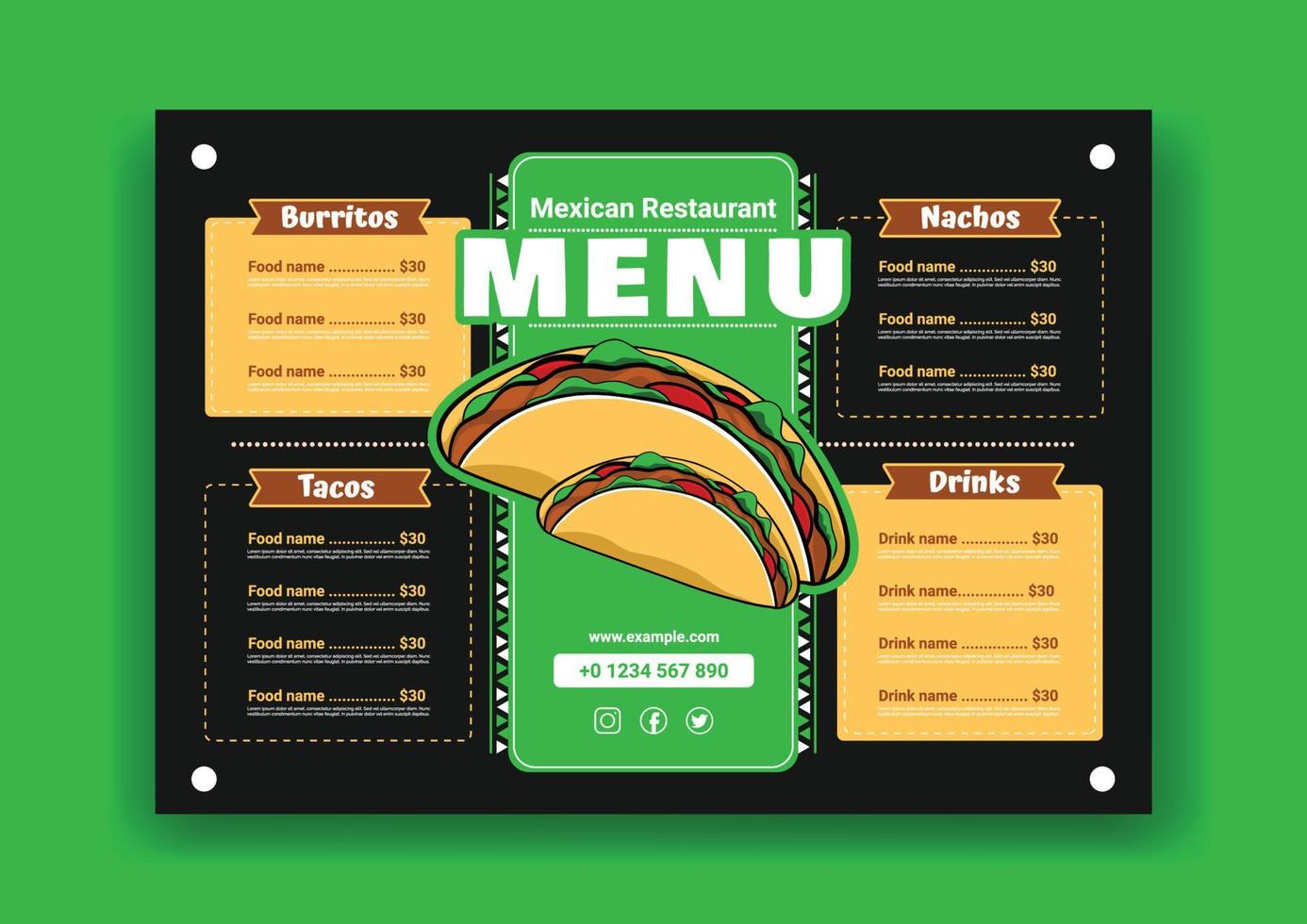 modèle de menu de restaurant mexicain vecteur