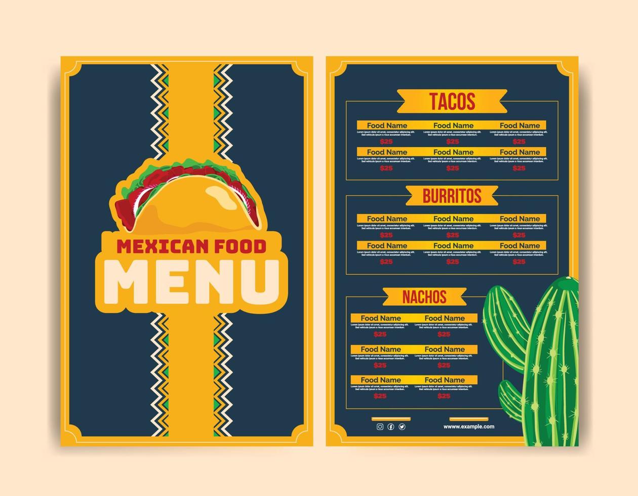 modèle de menu de cuisine mexicaine de cuisine latino-américaine vecteur