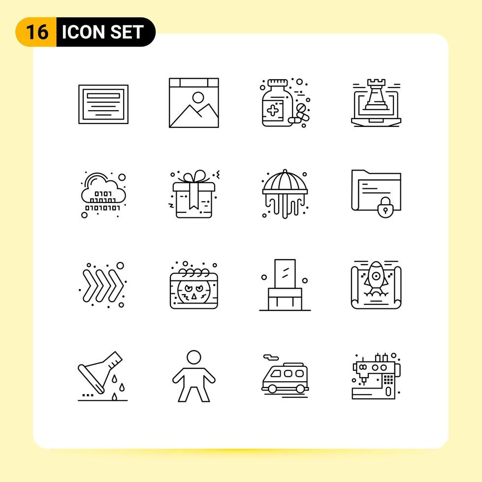 ensemble de 16 symboles universels de stratégie cloud médecine tour d'ordinateur portable éléments de conception vectoriels modifiables vecteur