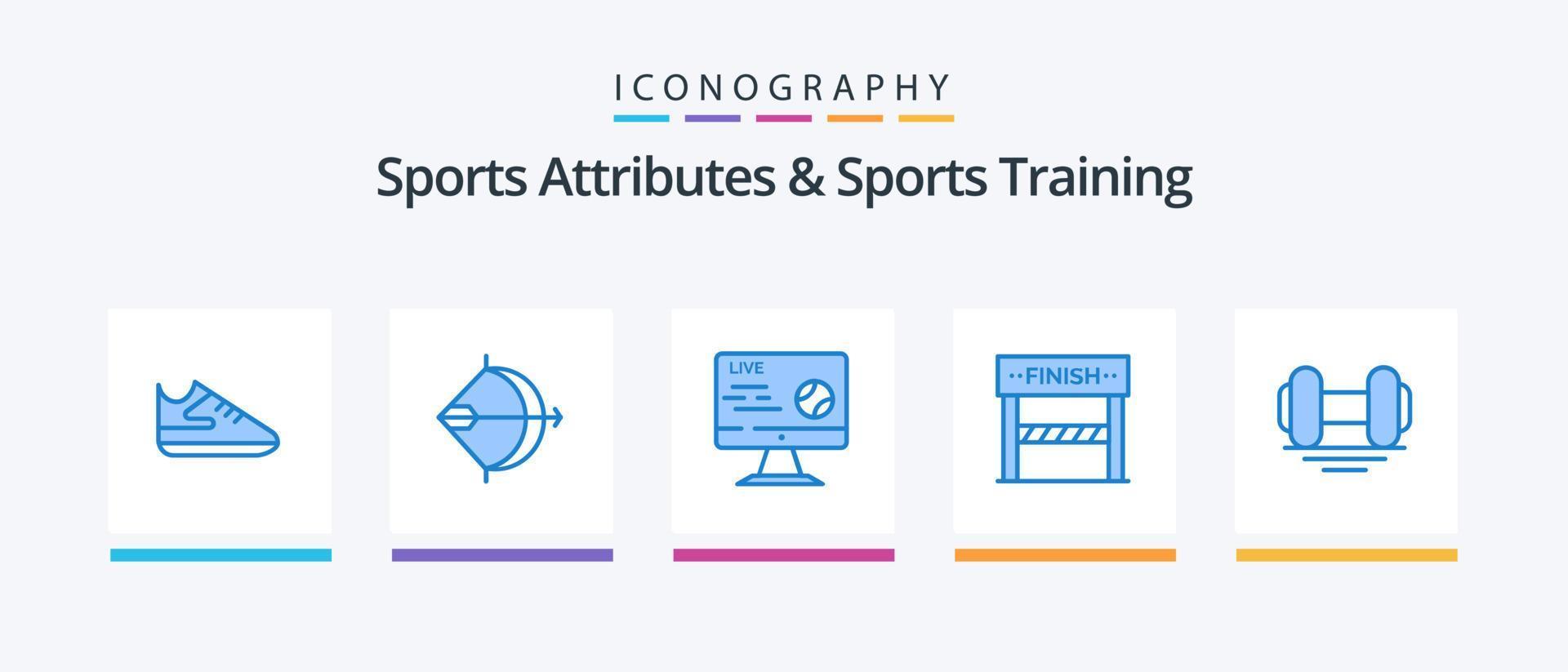 attributs sportifs et pack d'icônes bleues d'entraînement sportif 5, y compris haltère. sport. Football. la ligne. flux. conception d'icônes créatives vecteur