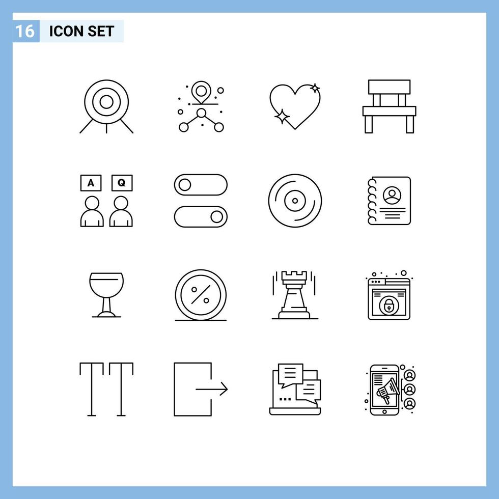 ensemble de pictogrammes de 16 contours simples du parc éducatif comme des éléments de conception vectoriels modifiables de mobilier d'intérieur vecteur