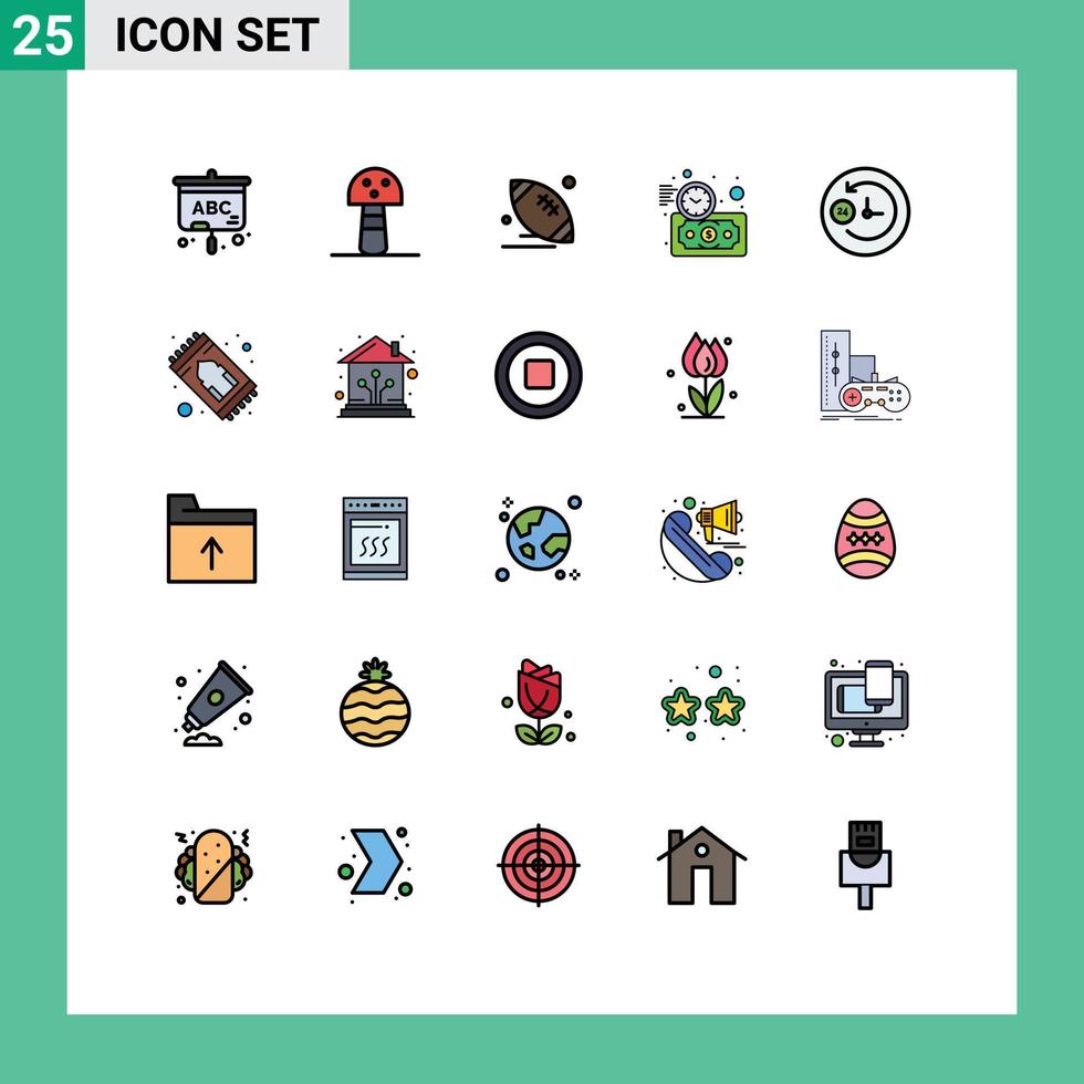 interface mobile ligne remplie couleur plate ensemble de 25 pictogrammes d'horloge de support investissement de temps américain éléments de conception vectoriels modifiables vecteur