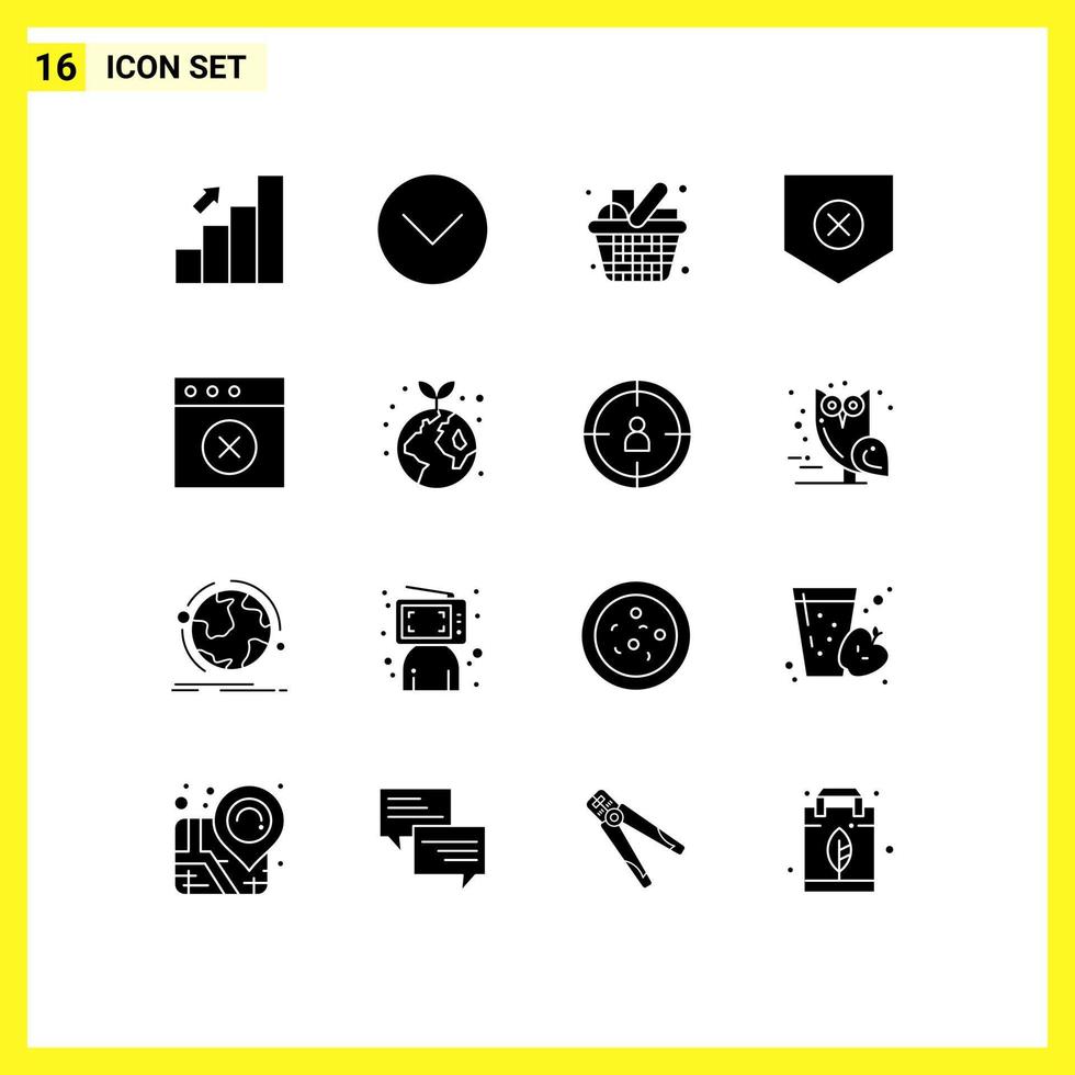 interface mobile glyphe solide ensemble de 16 pictogrammes de x multimédia de sécurité protéger les éléments de conception vectoriels modifiables de la cuisine vecteur