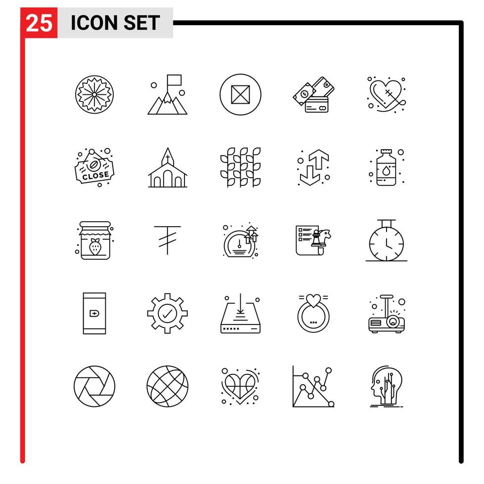 concept de 25 lignes pour les sites Web mobiles et applications coeur portefeuille ancien dollar argent éléments de conception vectoriels modifiables vecteur