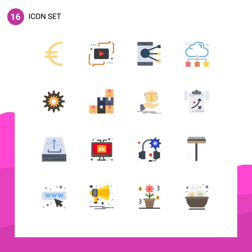 ensemble de 16 symboles d'icônes d'interface utilisateur modernes signes pour les paramètres en ligne connecter le partage de réseau pack modifiable d'éléments de conception de vecteur créatif
