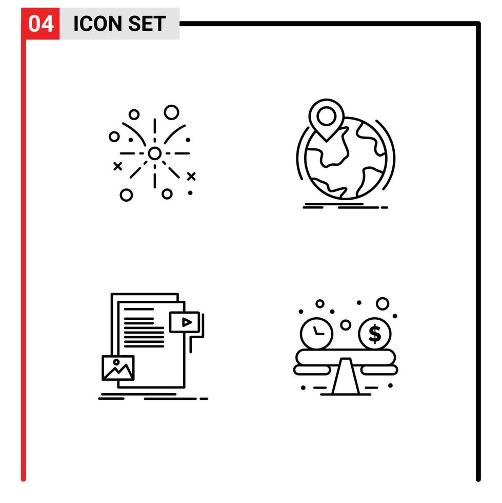 ensemble de 4 symboles d'icônes d'interface utilisateur modernes signes pour les données de travail d'incendie vacances fichier mondial éléments de conception vectoriels modifiables vecteur