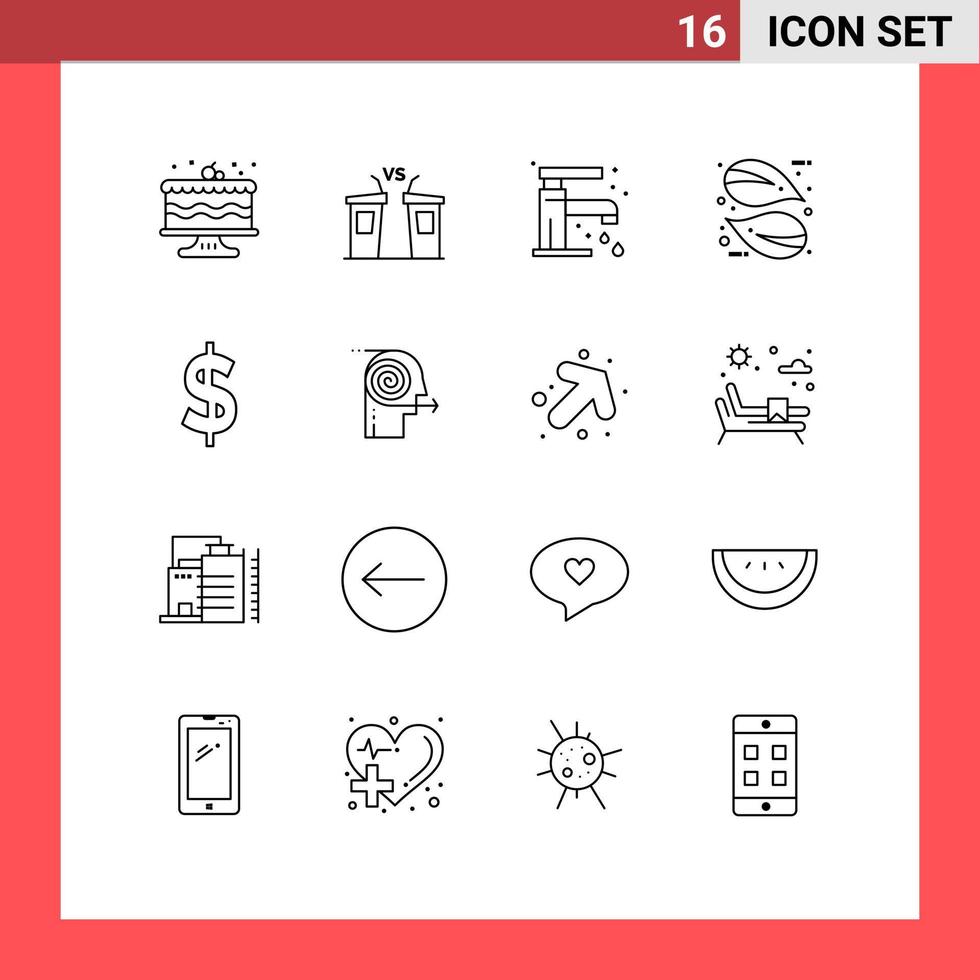 16 concept de contour pour les sites Web mobiles et les applications monnaie nature haut-parleur feuille robinet éléments de conception vectoriels modifiables vecteur