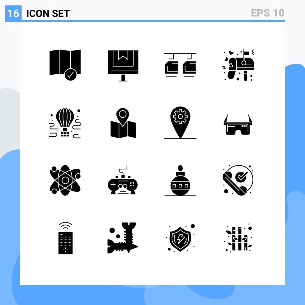 16 concept de glyphe solide pour les sites Web mobiles et les applications airdrop mail cable love box éléments de conception vectoriels modifiables vecteur