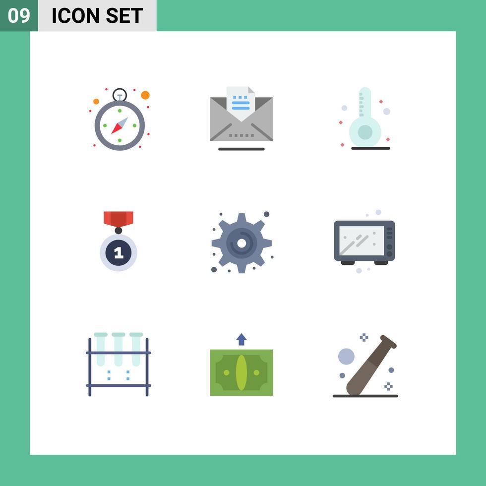 interface mobile couleur plate ensemble de 9 pictogrammes de paramètres insignes de position d'été à crémaillère éléments de conception vectoriels modifiables vecteur