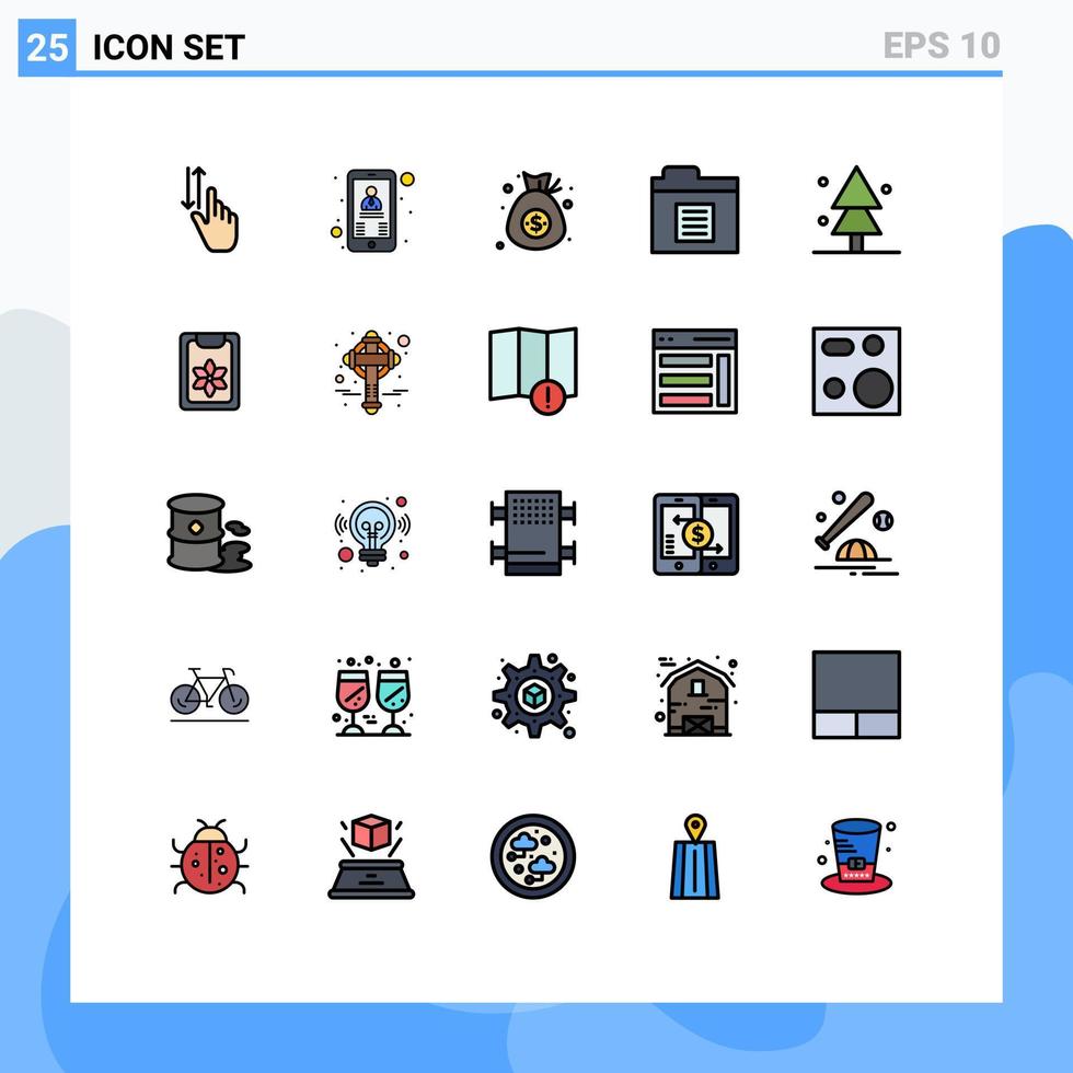25 interface utilisateur ligne remplie pack de couleurs plates de signes et symboles modernes de la nature dossier patron fichiers argent éléments de conception vectoriels modifiables vecteur