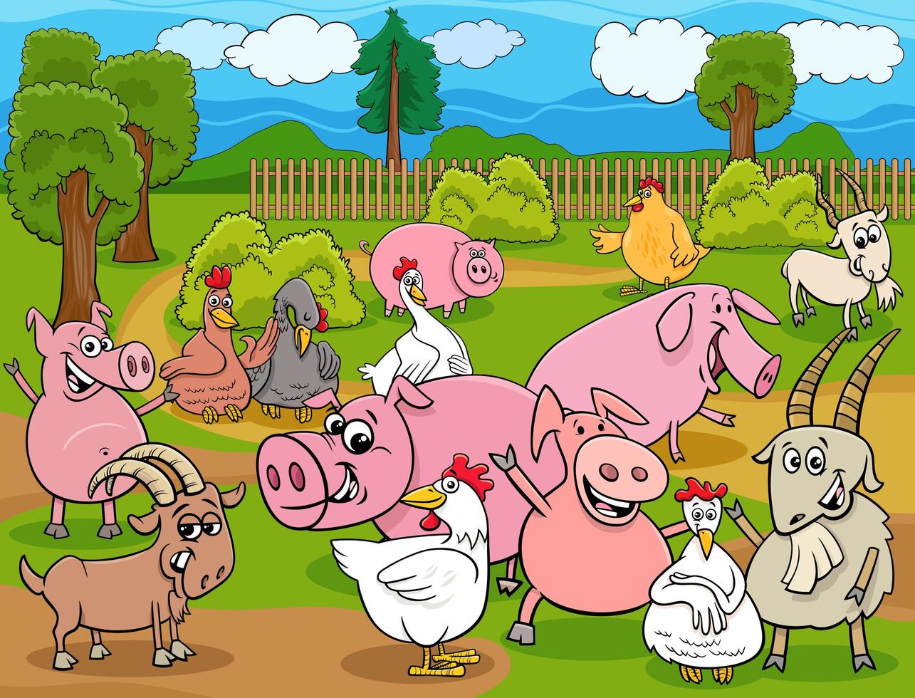 groupe de personnages de dessins animés animaux de la ferme vecteur