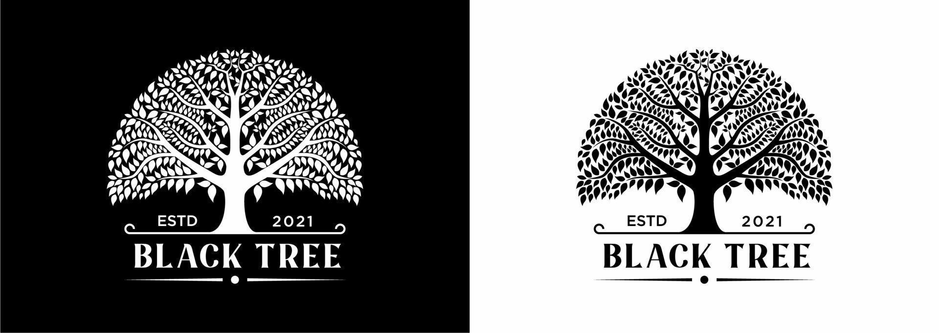 arbre de vie feuille de banian de chêne et sceau racine emblème timbre logo design inspiration vecteur