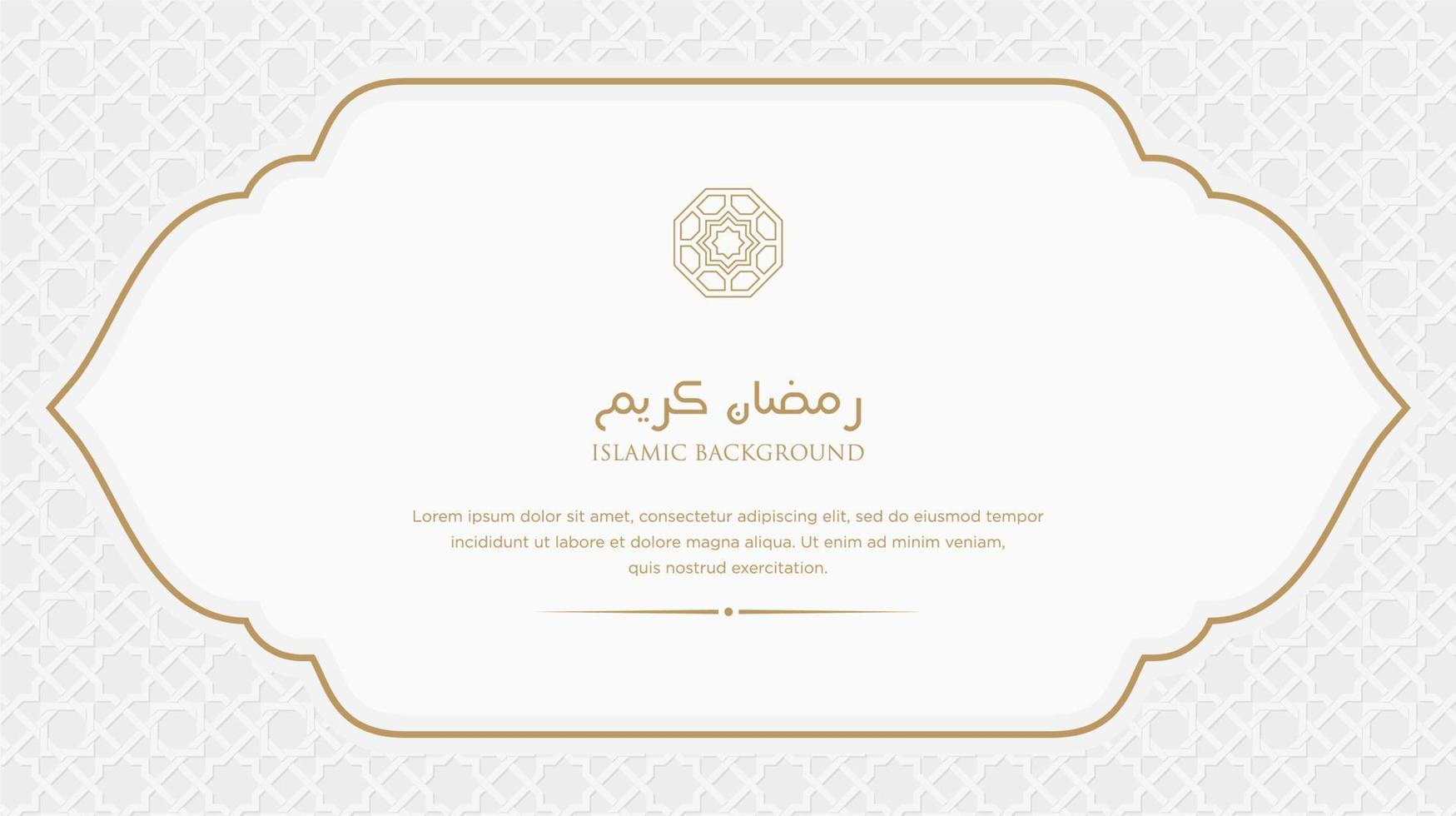 ramadan kareem arabe islamique élégant fond d'ornement de luxe blanc et doré avec motif arabe et cadre d'arc d'ornement décoratif vecteur
