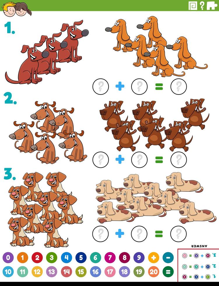 tâche éducative additionnelle mathématique avec des chiens vecteur