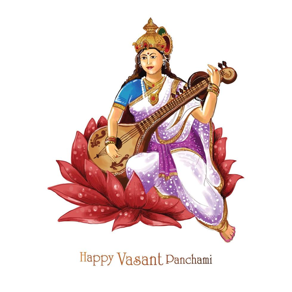 vasant panchami sur la conception de cartes religieuses du dieu indien saraswati maa vecteur