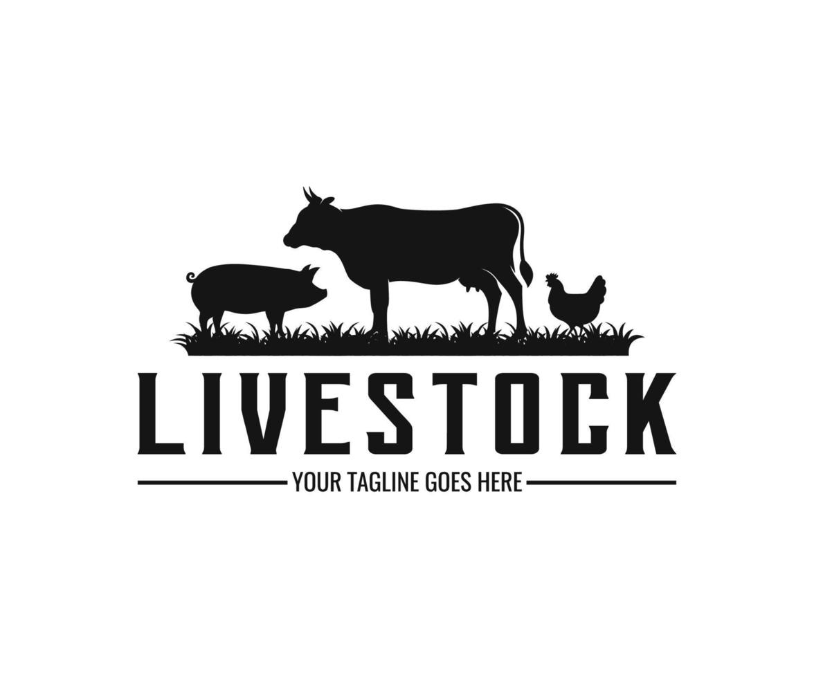 création de logo d'animaux de ferme. logo de ferme de style vintage vecteur