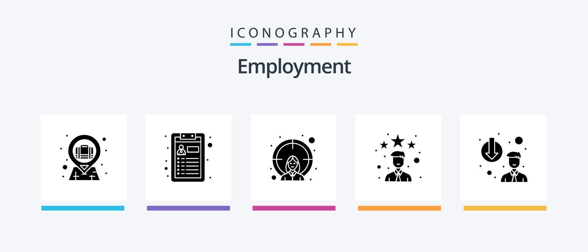 pack d'icônes de glyphe d'emploi 5 comprenant le dépôt. rétrogradation de carrière. Femme. Star. employé. conception d'icônes créatives vecteur