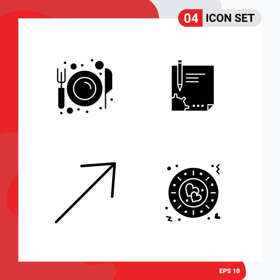 pack de lignes vectorielles modifiables de 4 glyphes solides simples d'assiettes en papier à manger signature de documents éléments de conception vectoriels modifiables vecteur