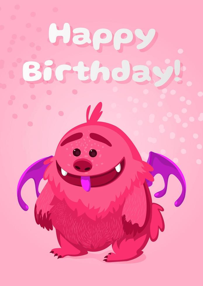 carte de voeux d'anniversaire avec drôle de monstre mignon. le vecteur est recadré avec un masque d'écrêtage. joyeux anniversaire. illustration vectorielle