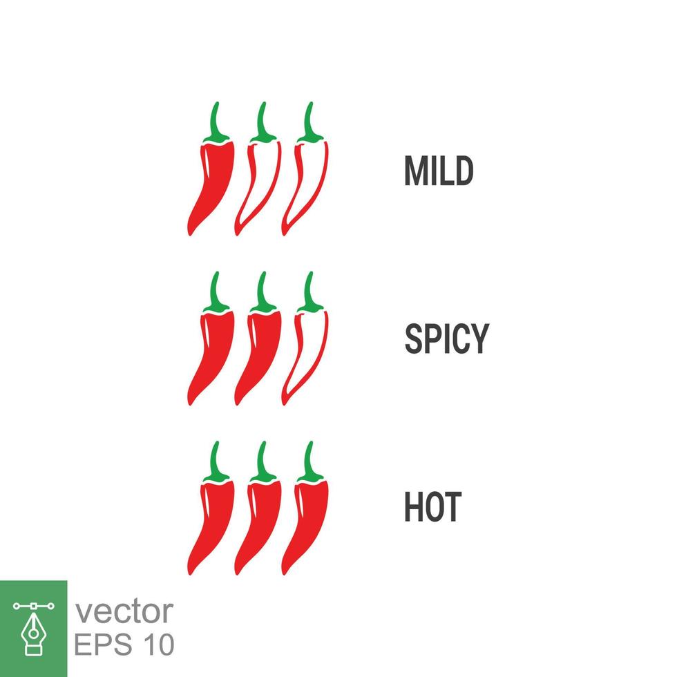 icône de piment épicé. étiquettes de niveau de piment rouge épicé. nourriture épicée sauce douce et extra piquante. conception d'illustration vectorielle isolée sur fond blanc. ep 10. vecteur