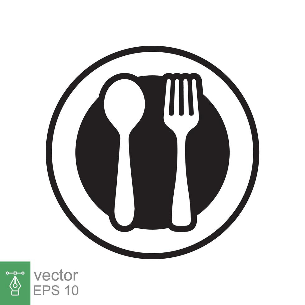 cuillère et fourchette sur une icône de plaque. style plat simple. ustensile de cuisine, couverts, argenterie, culinaire, concept alimentaire, symbole de la silhouette. illustration vectorielle isolée sur fond blanc. ep 10. vecteur