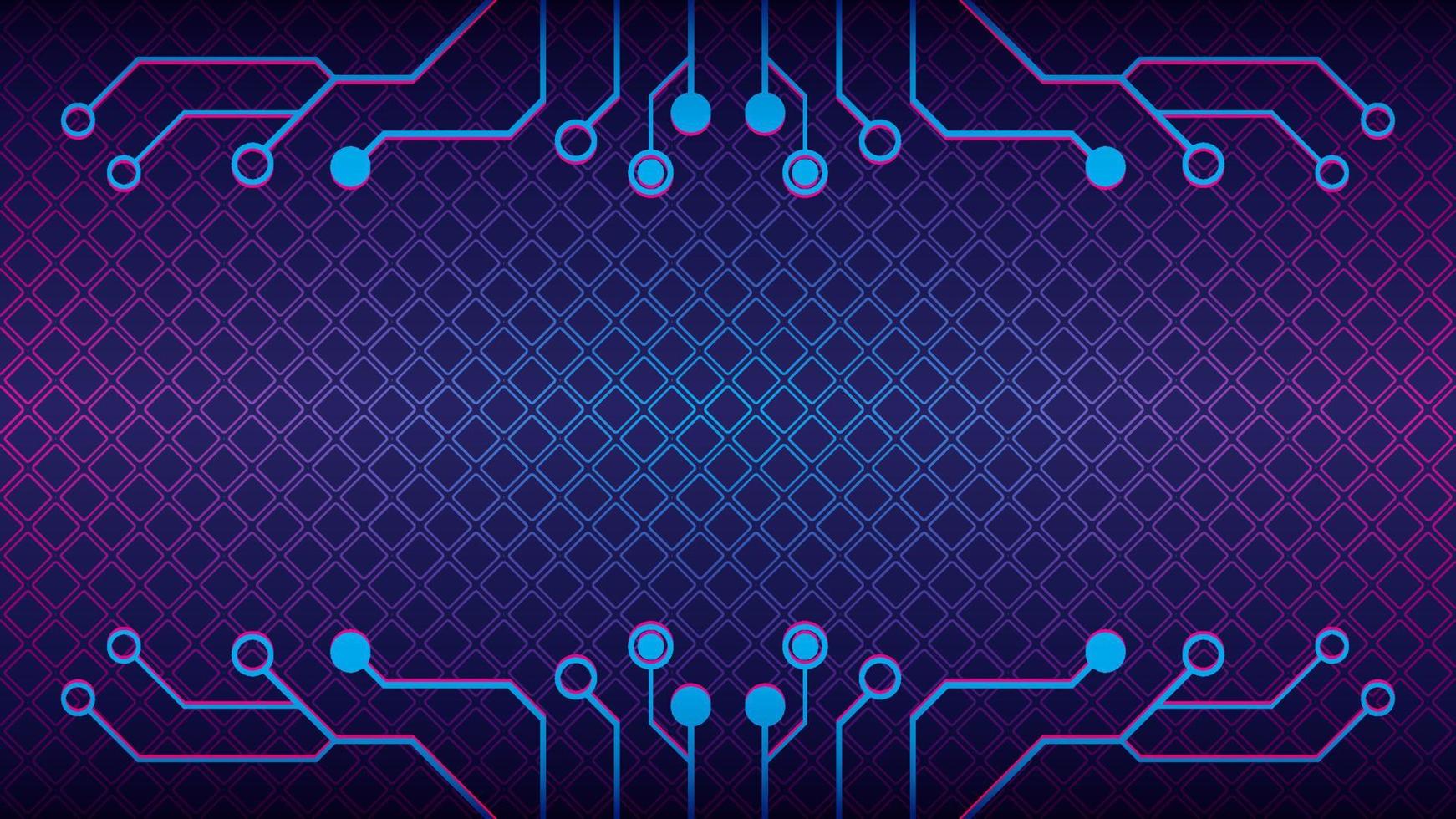 circuit cyberpunk avec motif géométrique en diamant. illustration vectorielle de forme d'arbre électronique. modèle de conception de fond abstrait dystopique. thème de couleur dégradé bleu rose violet violet. vecteur