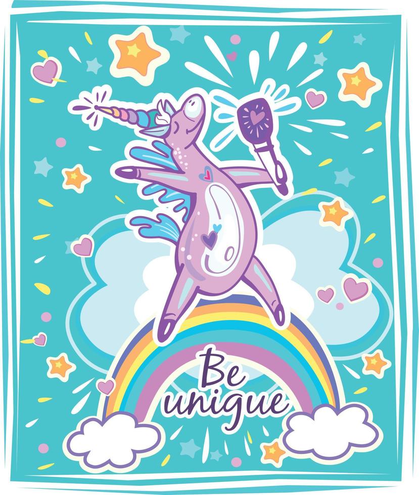 modèle de licorne mignon magique pour carte d'invitation à une fête d'anniversaire, baby shower, impressions pour enfants, affiches, décoration vecteur