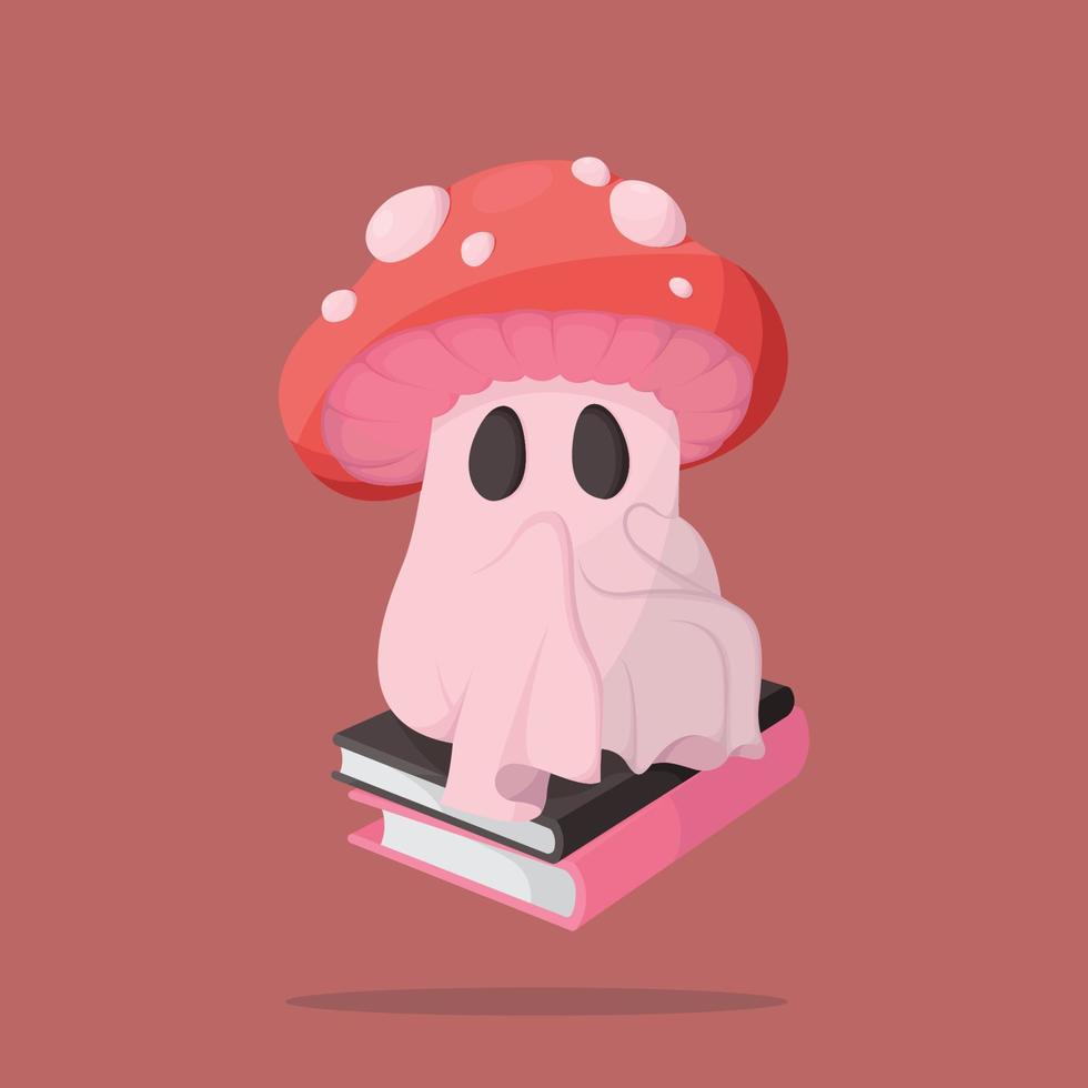 le personnage de champignon fantôme est assis sur des livres vecteur