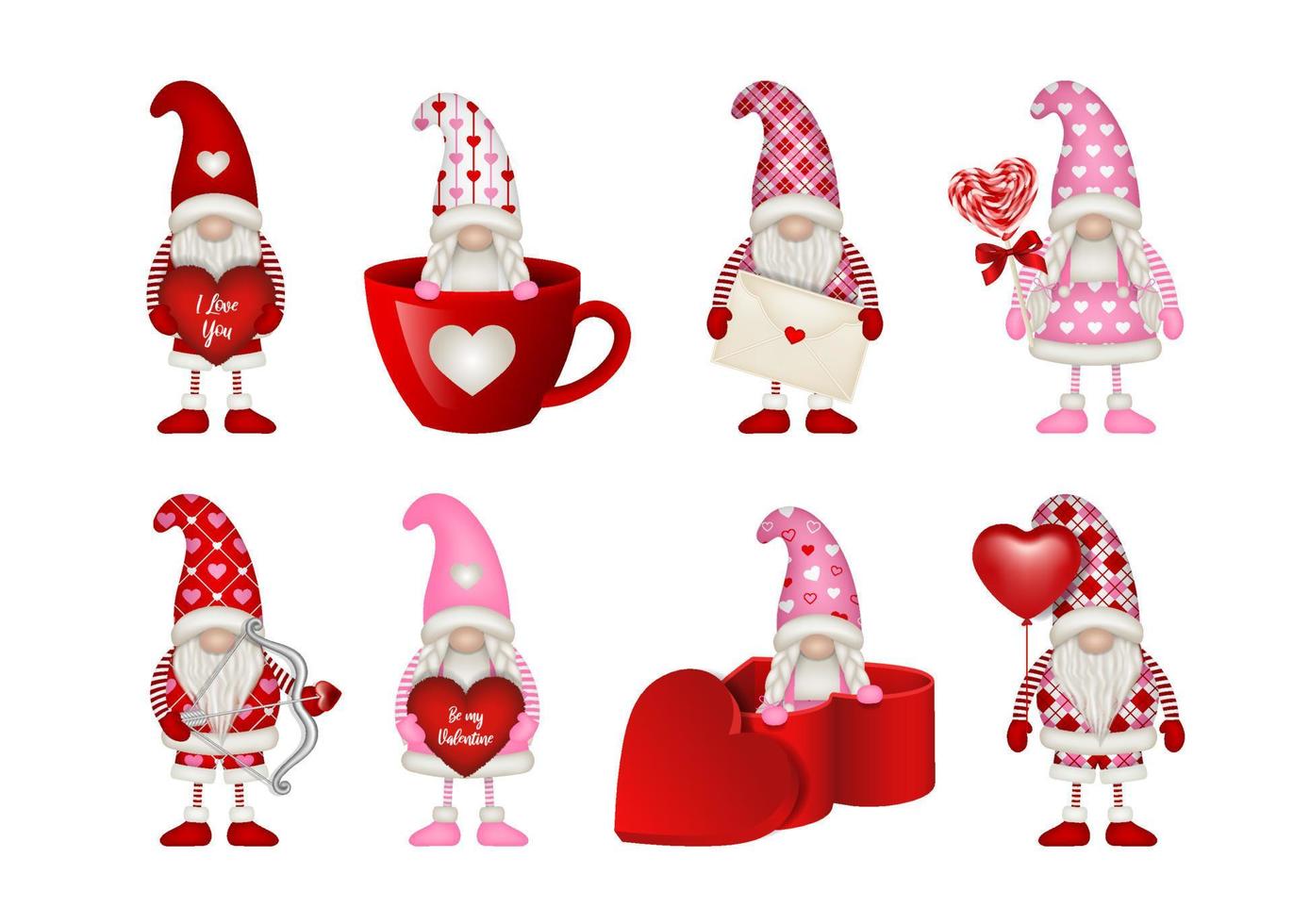 ensemble de gnomes drôles de la saint-valentin vecteur